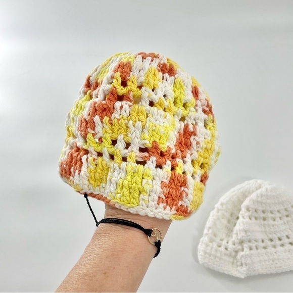 Two handmade crochet baby hats Bohemian Boho Shabby Chic Retro Orange Yellow Hat - Picture 3 of 6